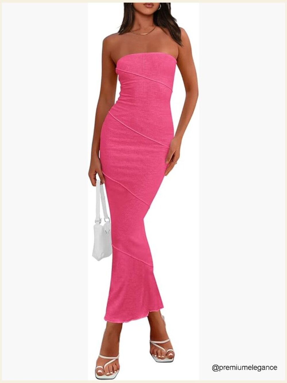 Strapless Ribbed Maxi Bodycon Dress Y2K Party Club Long Tube Dress